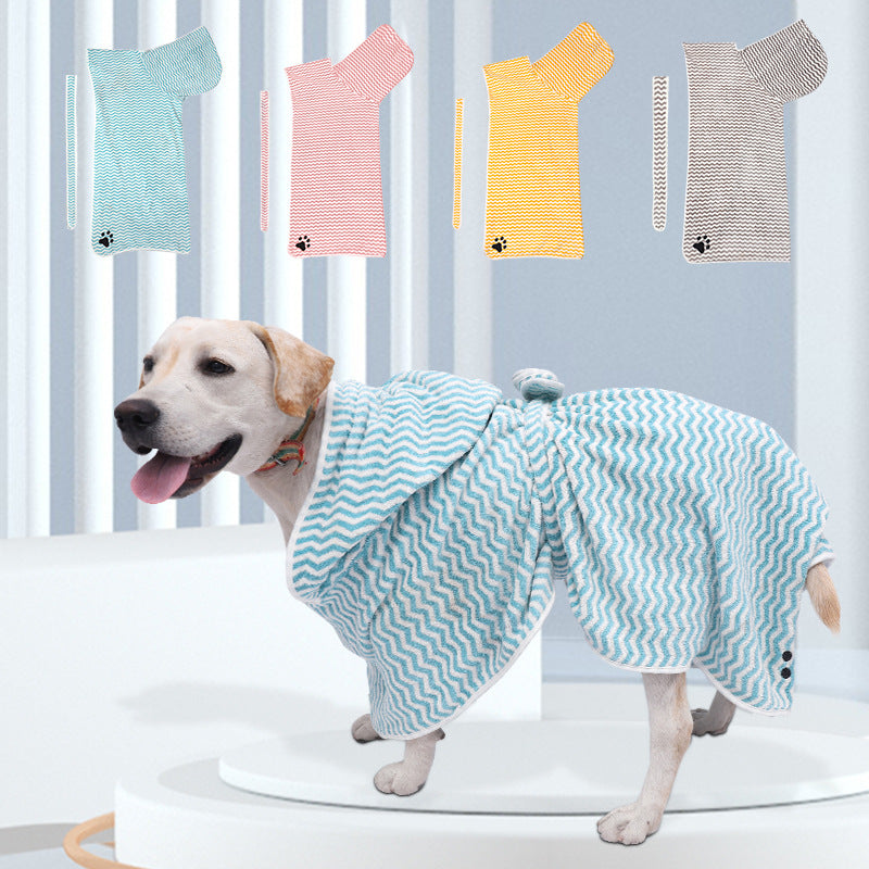Dog wearing a bathrobe