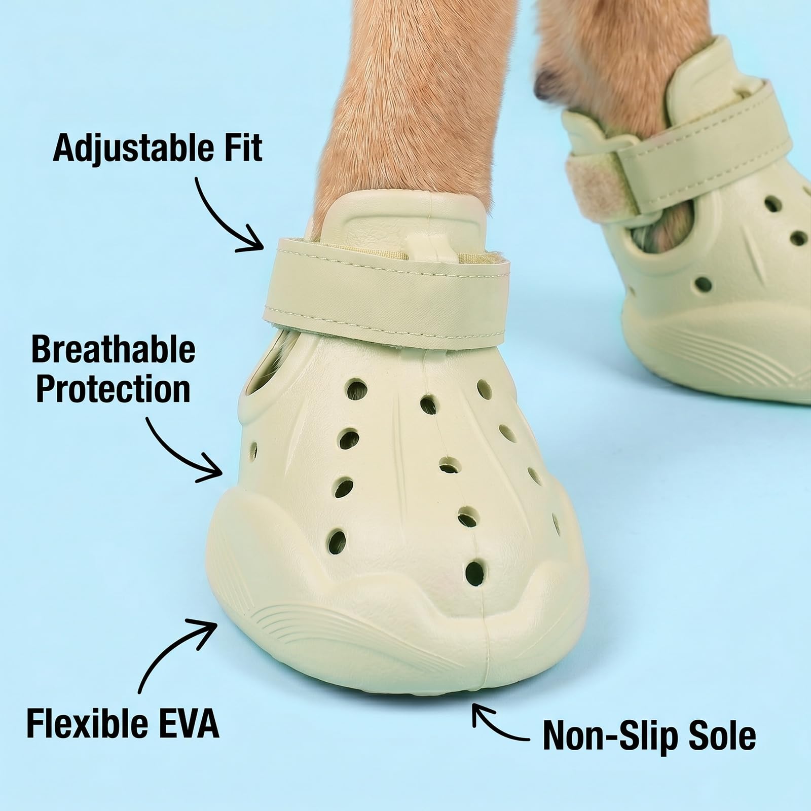 Dog paw in a beige protective boot 